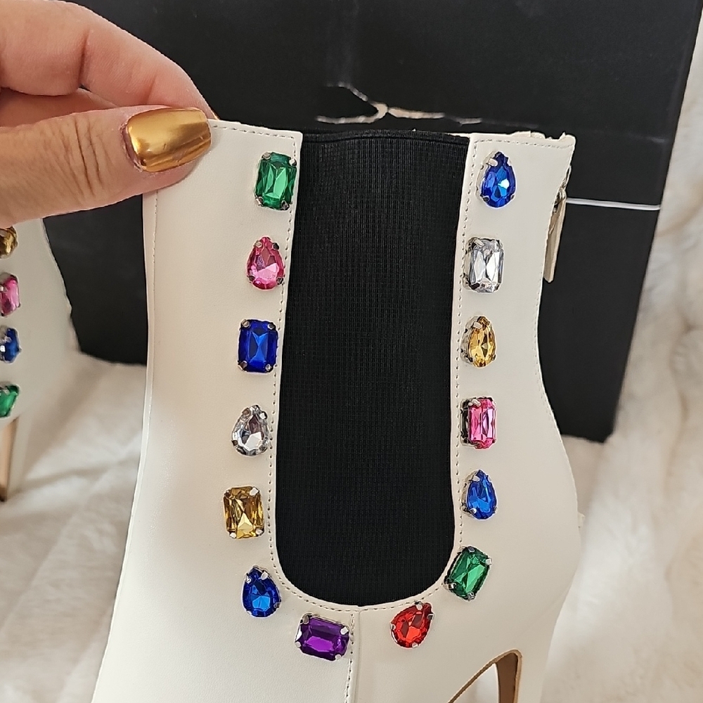 Cape Robbin White Heeled Boots with Colorful Gem Accents - Picture 6 of 12